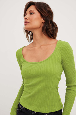 Redamancii Casual Solid Women Light Green Top