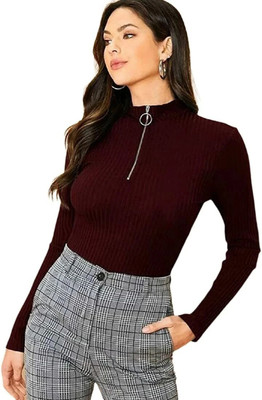 STYLE PREZONE Casual Solid Women Maroon Top