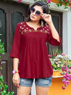 RR SA KURTIS Party Embroidered Women Red Top