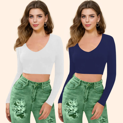 Kashonaa Casual Solid Women Dark Blue Top