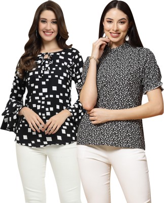 COFFEE BITE Casual Printed Women Black, White Top