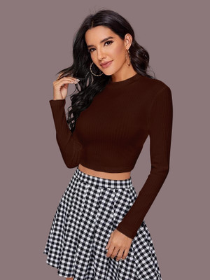 NAVYANKAA Casual Solid Women Brown Top