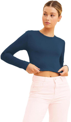 THE BLAZZE Casual Solid Women Blue Top