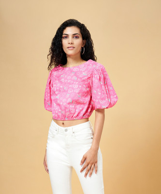 PEOPLE Casual Printed Women Pink, Blue, White Top