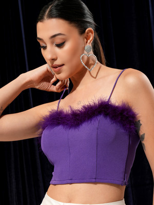 Tokyo Talkies Casual Solid Women Purple Top