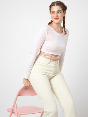 VASTRADO Casual Striped Women White, Pink Top