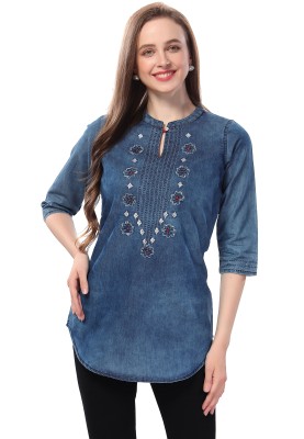 Meher Impex Casual Embroidered Women Light Blue Top
