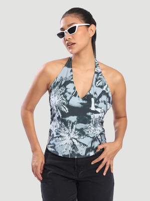 Bene Kleed Beach Wear Printed Women Grey Top