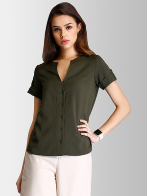 Fable Street Casual Solid Women Green Top