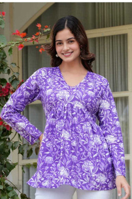 kleesi Casual Floral Print, Printed Women Purple Top