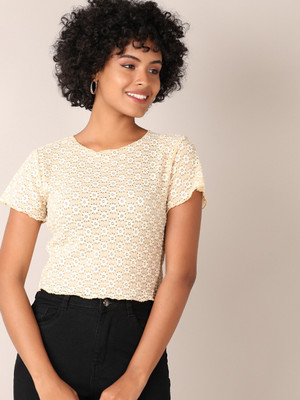 V-MART Casual Self Design Women Beige Top