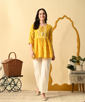 Glowworld Party Printed Women Yellow Top