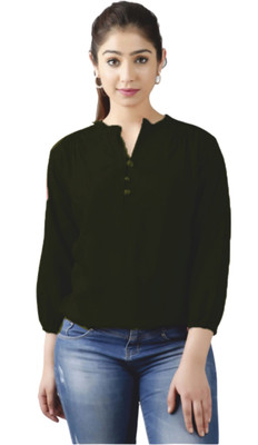Djngkldjng Party Solid Women Dark Green Top