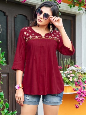 HouseOfCommon Formal Embroidered Women Maroon Top