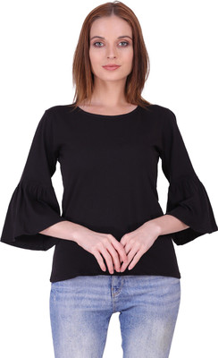 Styvibe Casual Solid Women Black Top