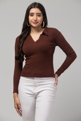 STYLE PREZONE Casual Self Design Women Brown Top