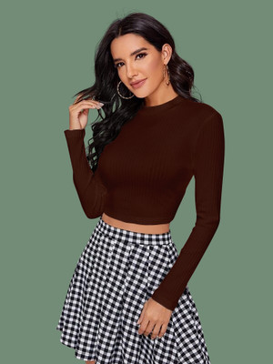 NAVYANKAA Casual Solid Women Brown Top