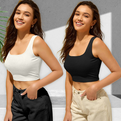 CotiQ Casual Solid Women Black, White Top