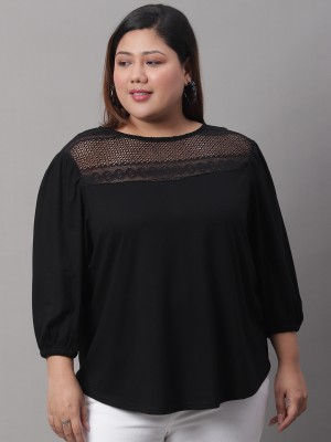 moonaah Casual Self Design Women Black Top