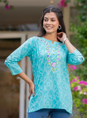 Shivya collections Party Self Design Women Light Blue Top