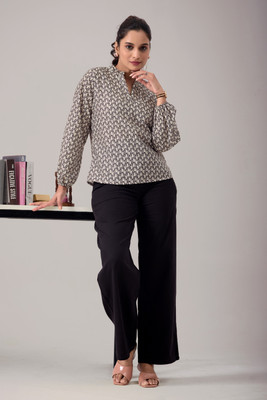 KALEE Casual Printed Women Beige, Black Top