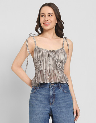 American Eagle Casual Checkered Women Brown Top