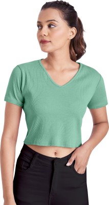 Millemaa Casual Solid Women Light Green Top