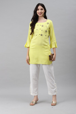 Highlight fashion export Casual Embellished Women Yellow Top