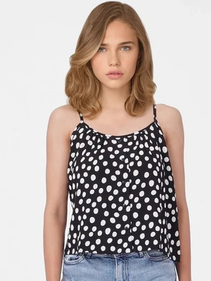 HouseOfCommon Casual Polka Print Women Black Top