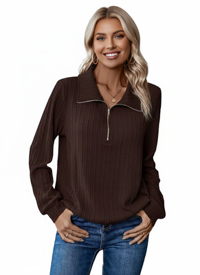 Leriya Fashion Casual Self Design Women Brown Top