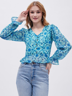 Divinelove Casual Printed Women Light Blue, Blue Top