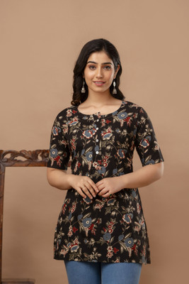 Vivan Enterprises Women Geometric Print A-line Kurta(Black, Red)