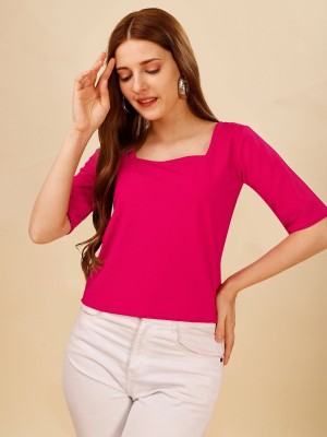 DL Fashion Casual Solid Women Pink Top