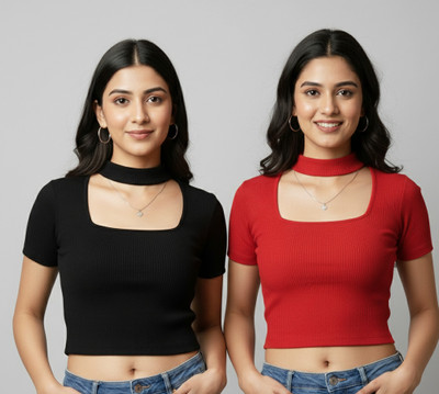 THE SHISO COLLECTION Casual Solid Women Black, Red Top