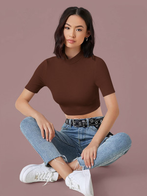 Kashonaa Casual Solid Women Brown Top