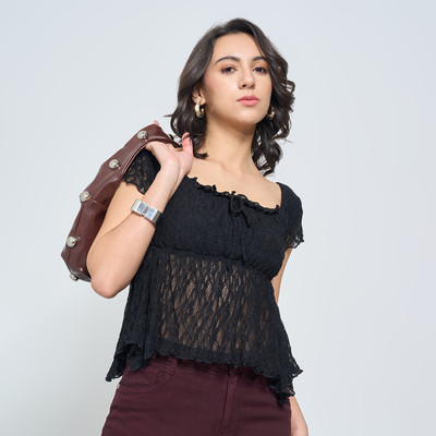 SF Jeans by Pantaloons Casual Solid Women Black Top