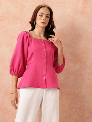 all about you Casual Solid Women Pink Top