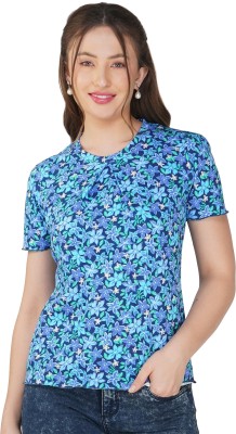 clovercrafty Casual Floral Print Women Dark Blue Top