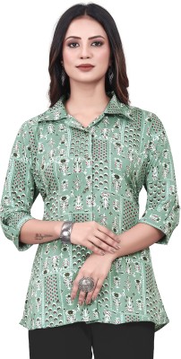 KTETHNICS Casual Printed Women Light Green Top