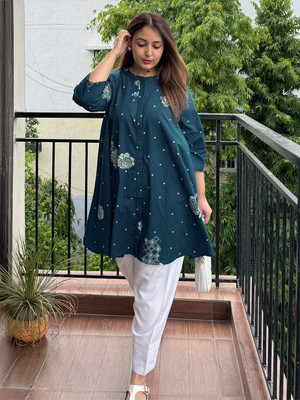 Janasya Casual Printed Women Blue Top