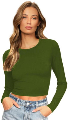 THE BLAZZE Casual Solid Women Dark Green Top