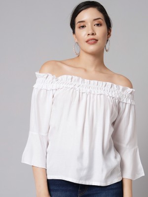 CHEVIOUT Casual Solid Women White Top