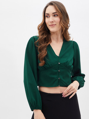 KIBO Casual Solid Women Green Top