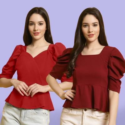Fabflee Casual Solid Women Multicolor Top