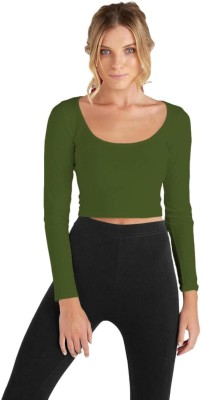 THE BLAZZE Casual Solid Women Dark Green Top