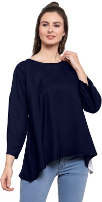 patrorna Casual Solid Women Dark Blue Top