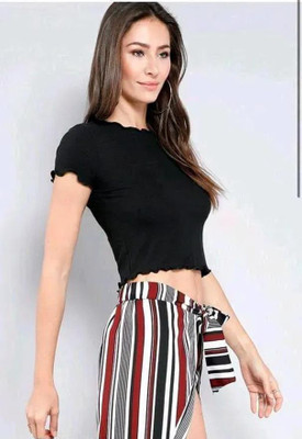 AMFABRICS Casual Striped Women Black Top