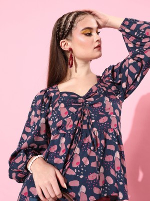 Style Quotient Casual Printed Women Blue, Pink Top