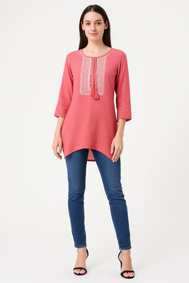 Cloth Stories Casual Embroidered Women Pink Top