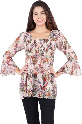 POPWINGS Casual Printed Women Beige Top